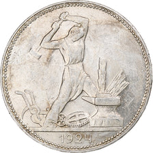 Russia, Soviet Union, Poltinnik, 50 Kopeks, 1924, Leningrad, ПЛ, AU(55-58)