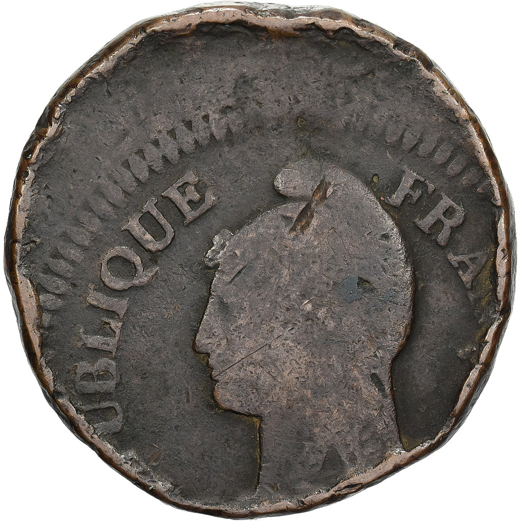 Francia, 1 Décime, Dupré, AN 7, Paris, Fautée, Cobre, BC+, Gadoury:187