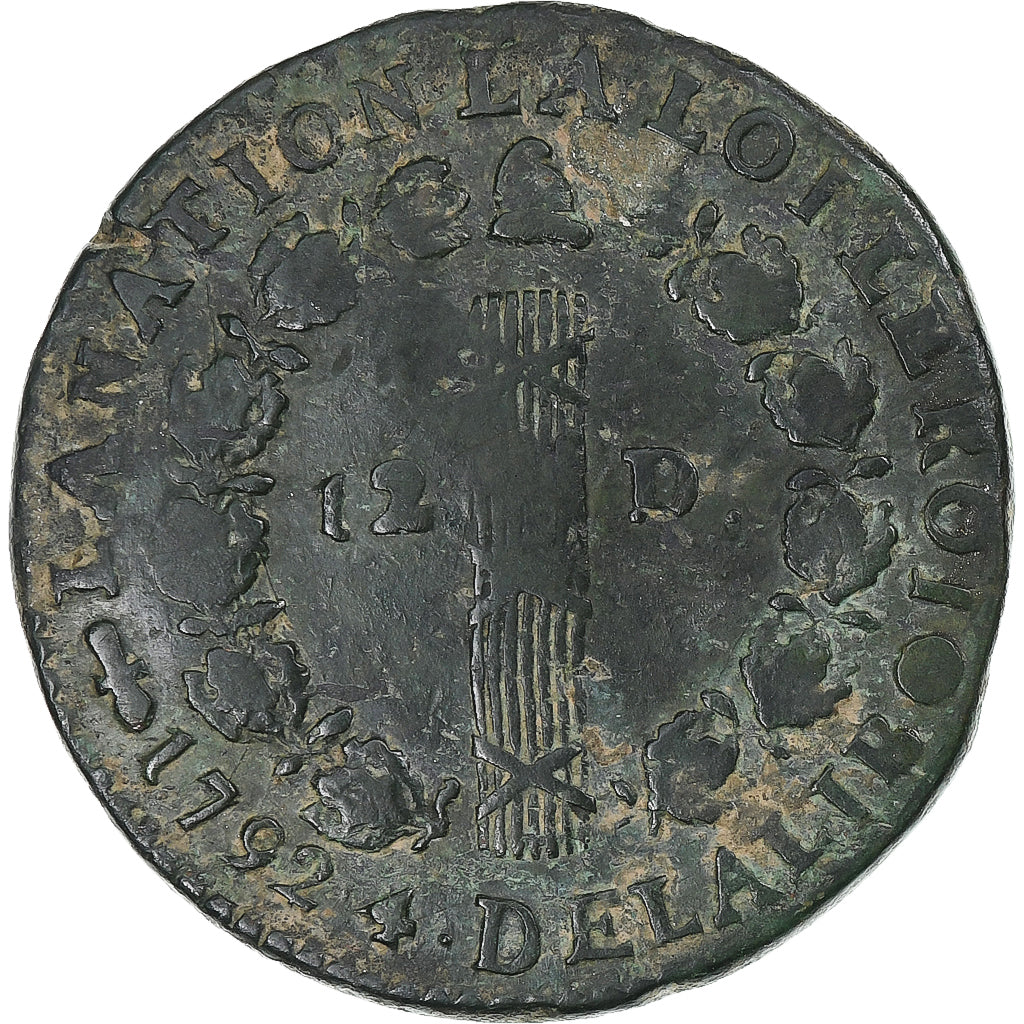 Frankrijk, Louis XVI, 12 deniers françois, 1792⸱4, Perpignan, 2nd semestre