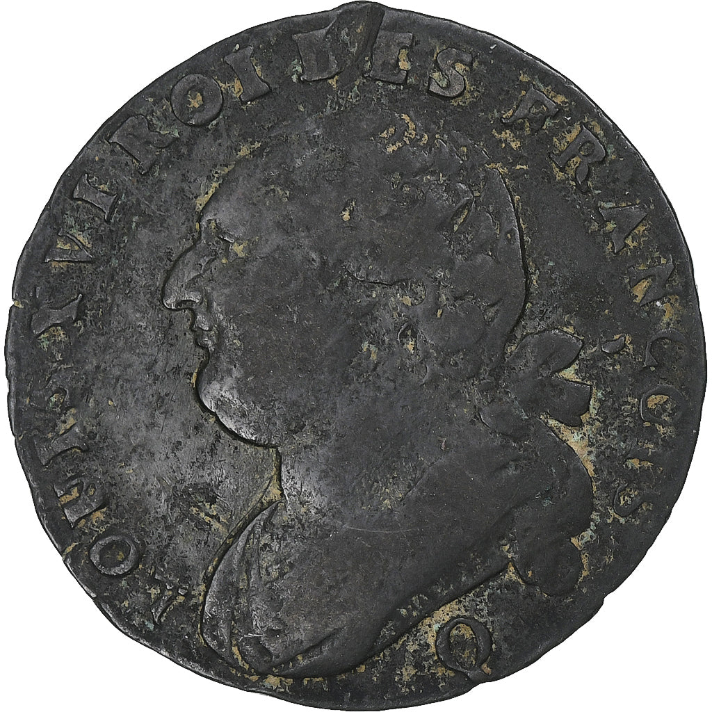 France, Louis XVI, 12 deniers françois, 1792⸱4, Perpignan, 2ème semestre, TB+