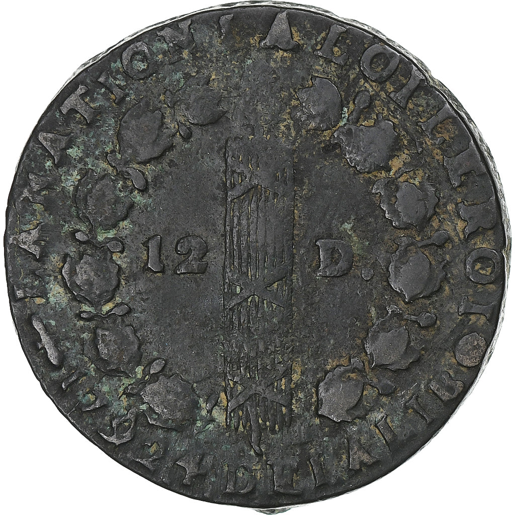 France, Louis XVI, 12 deniers françois, 1792⸱4, Perpignan, 2ème semestre, TB+