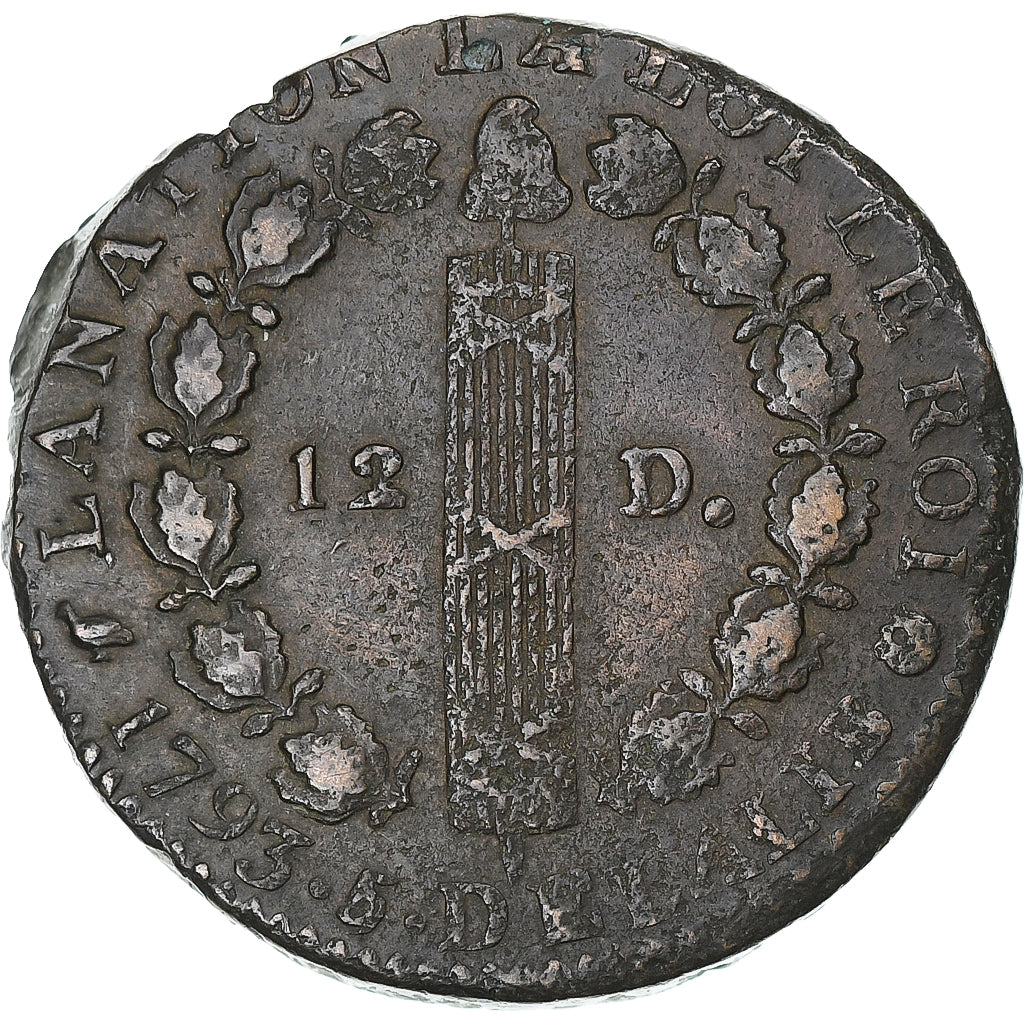 Frankrijk, Louis XVI, 12 deniers françois, 1792⸱4, Montpellier, ZF+, Cuivre