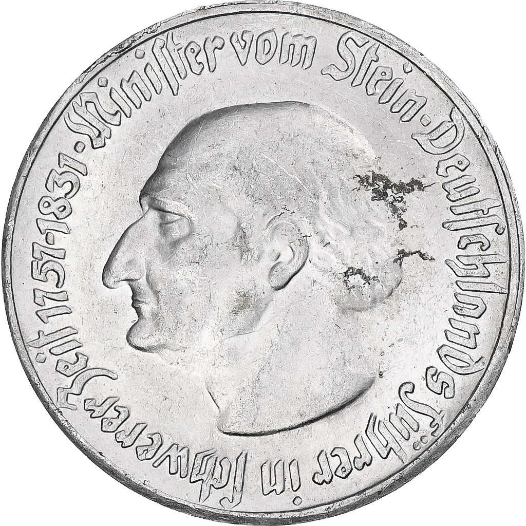 Niemcy, Westfalen, Freiherr vom Stein, 5 Mark, 1921, Menden, AU(50-53)