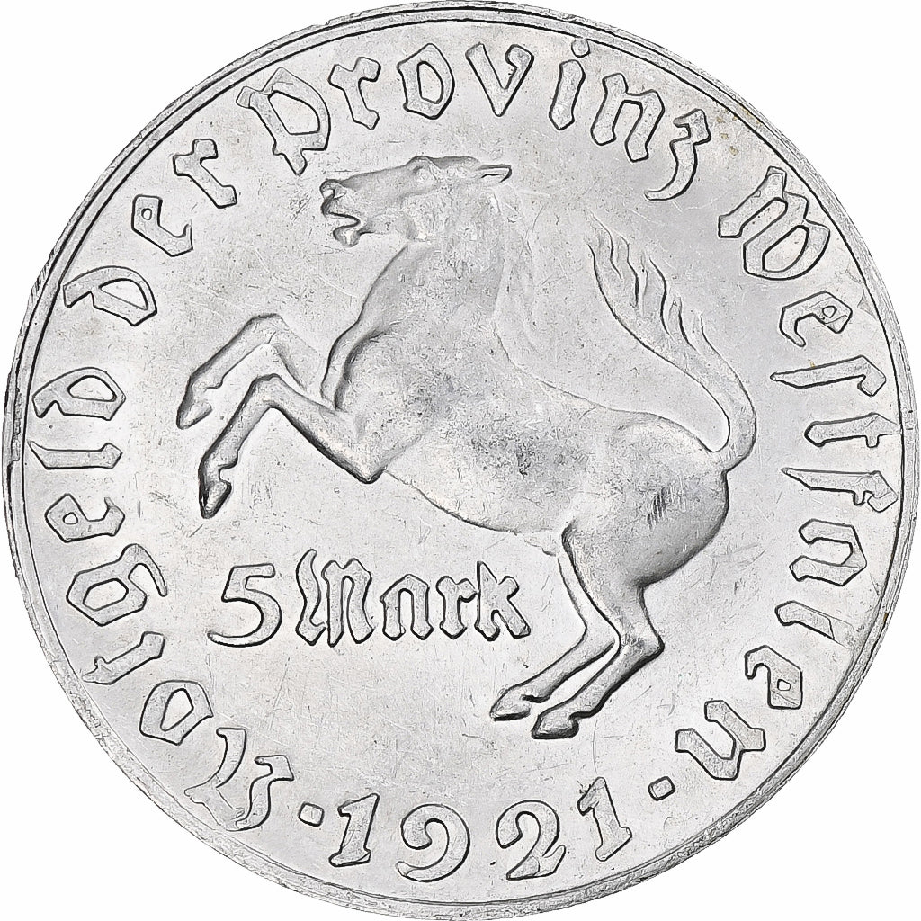 Niemcy, Westfalen, Freiherr vom Stein, 5 Mark, 1921, Menden, AU(50-53)