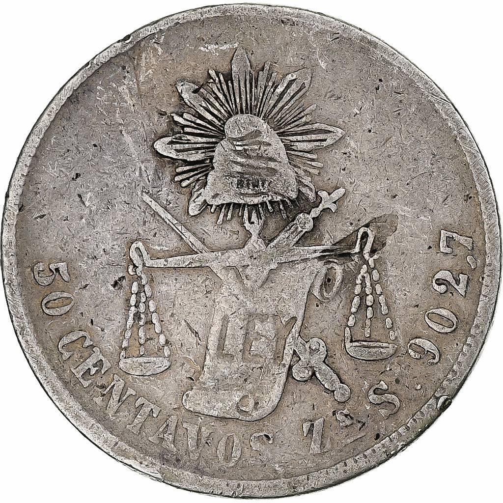 Mexico, 50 Centavos, 1881, Zacatecas, VF(20-25), Silver, KM:407.8