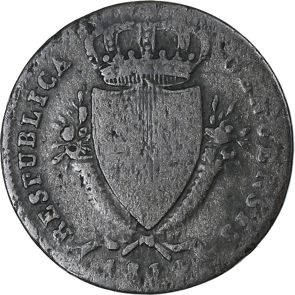 Italia, Republic of Genoa, 2 Soldi, 1814, Genoa, MB, Biglione, KM:282.1