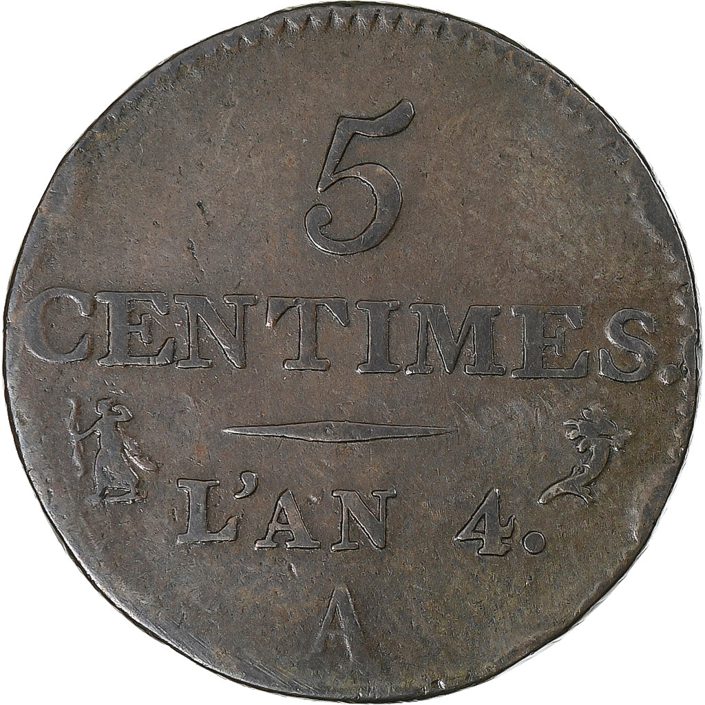 France, Dupré, 5 Centimes, AN 4, Paris, Petit module, VF(30-35), Copper