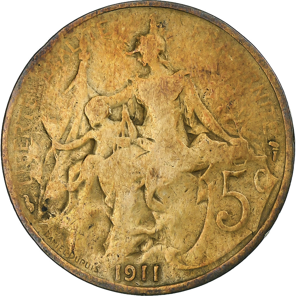 Frankrijk, Daniel-Dupuis, 5 Centimes, 1911, Paris, FR+, Bronzen, KM:842