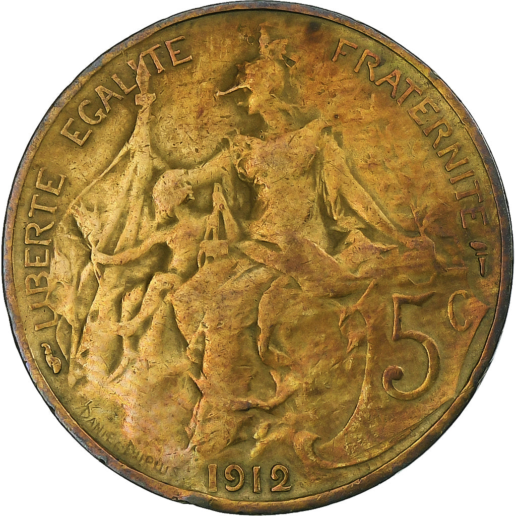 Frankrijk, Daniel-Dupuis, 5 Centimes, 1912, Paris, FR+, Bronzen, KM:842