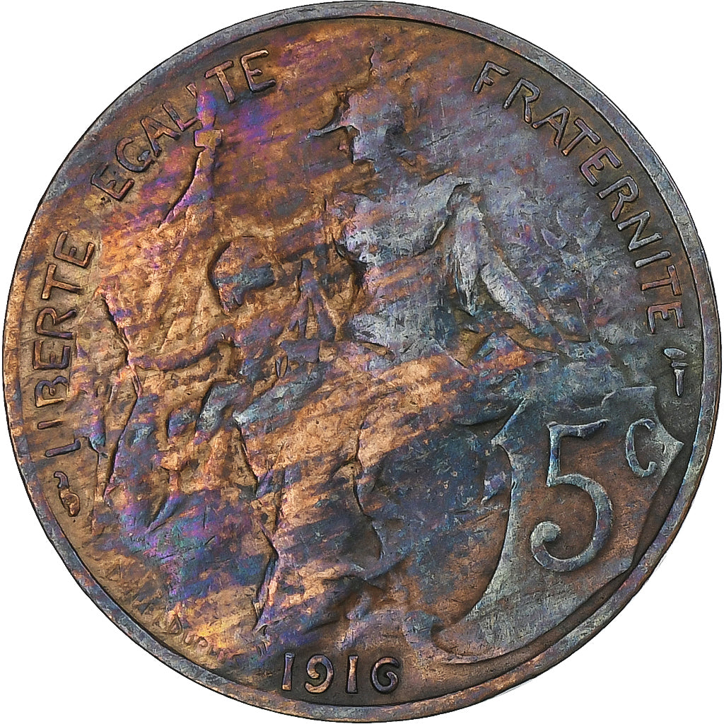 Frankrijk, Daniel-Dupuis, 5 Centimes, 1916, Paris, FR+, Bronzen, KM:842