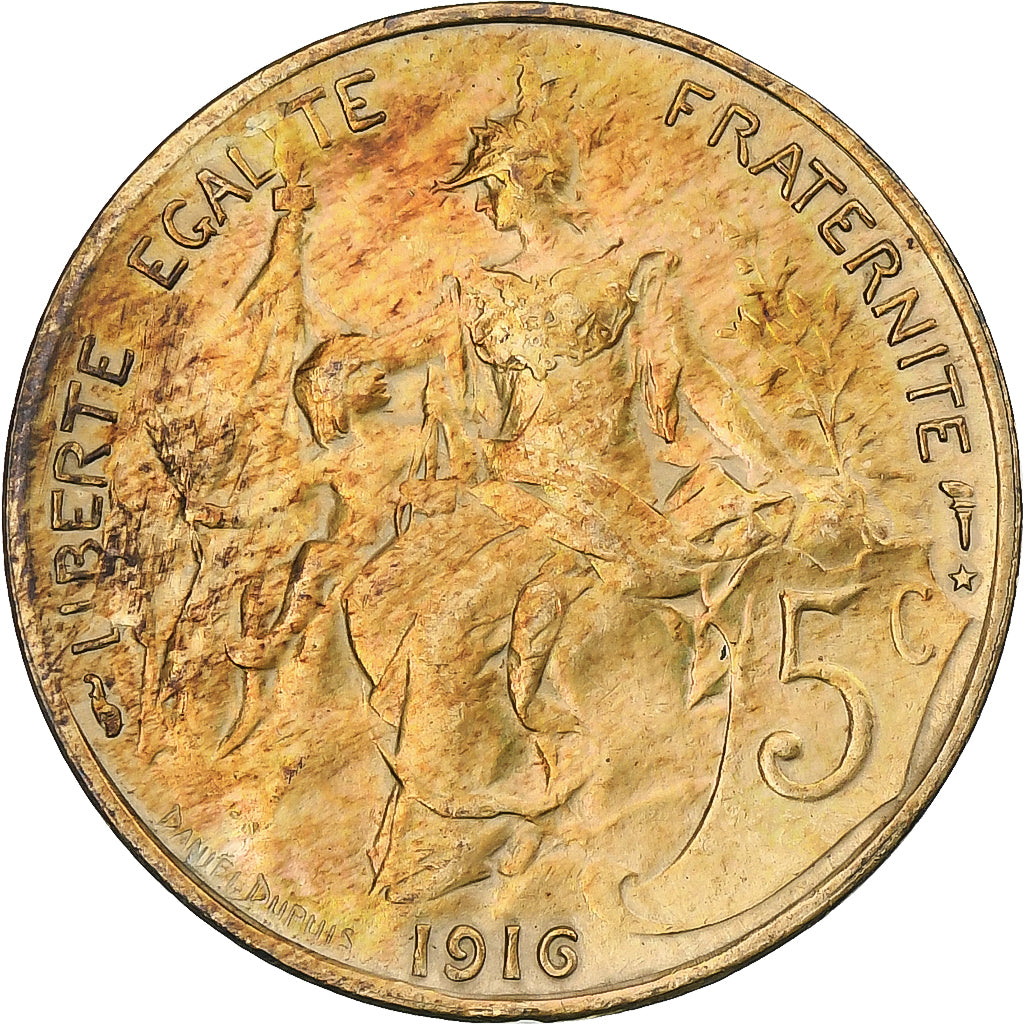 Frankrijk, Daniel-Dupuis, 5 Centimes, 1916 ★, Paris, ZF+, Bronzen, KM:842