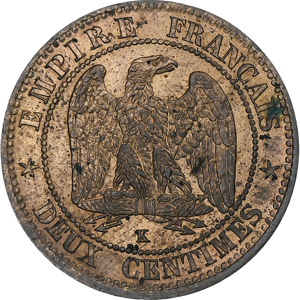 França, Napoleon III, 2 Centimes, 1862, Bordeaux, AU(55-58), Bronze, KM:796.6