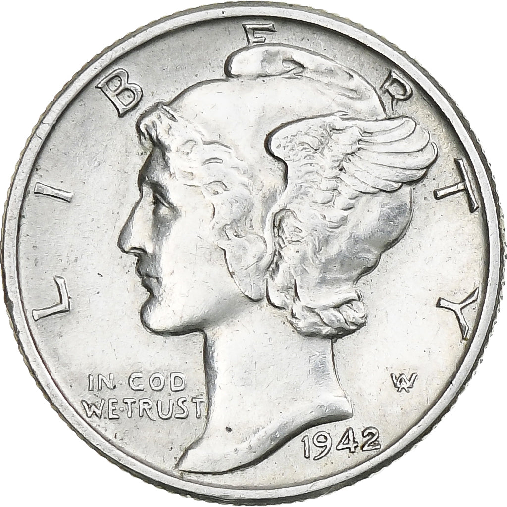 United States, Mercury Dime, 1942, Philadelphia, Silver, AU(50-53), KM:140