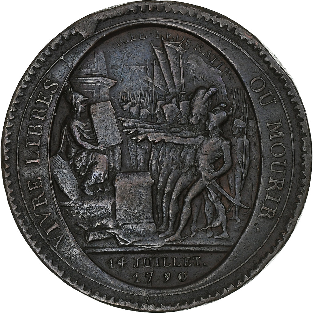 França, Monneron de 5 Sols, 1792, Bronze, EF(40-45)