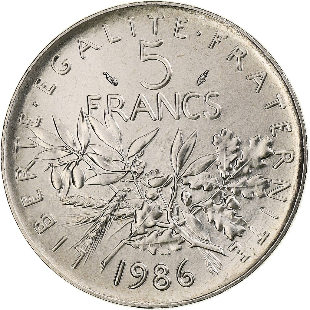 Frankreich, Semeuse, 5 Francs, 1986, Monnaie de Paris, série FDC, STGL, Nickel