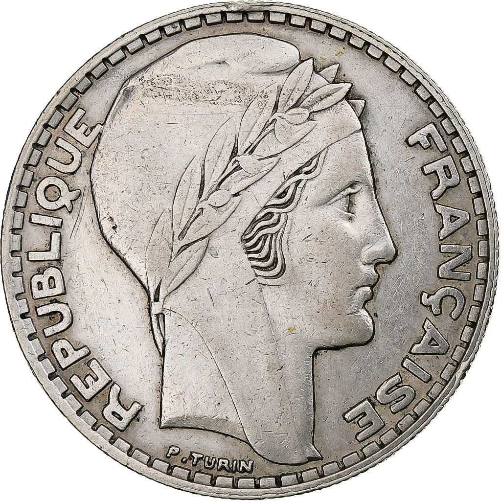 Francia, Turin, 20 Francs, 1933, Monnaie de Paris, Rameaux longs, MBC, Plata