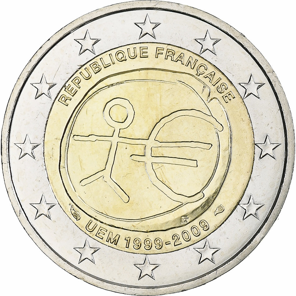 France, 2 Euro, Union économique et monétaire, 2009, Pessac, MS(63)