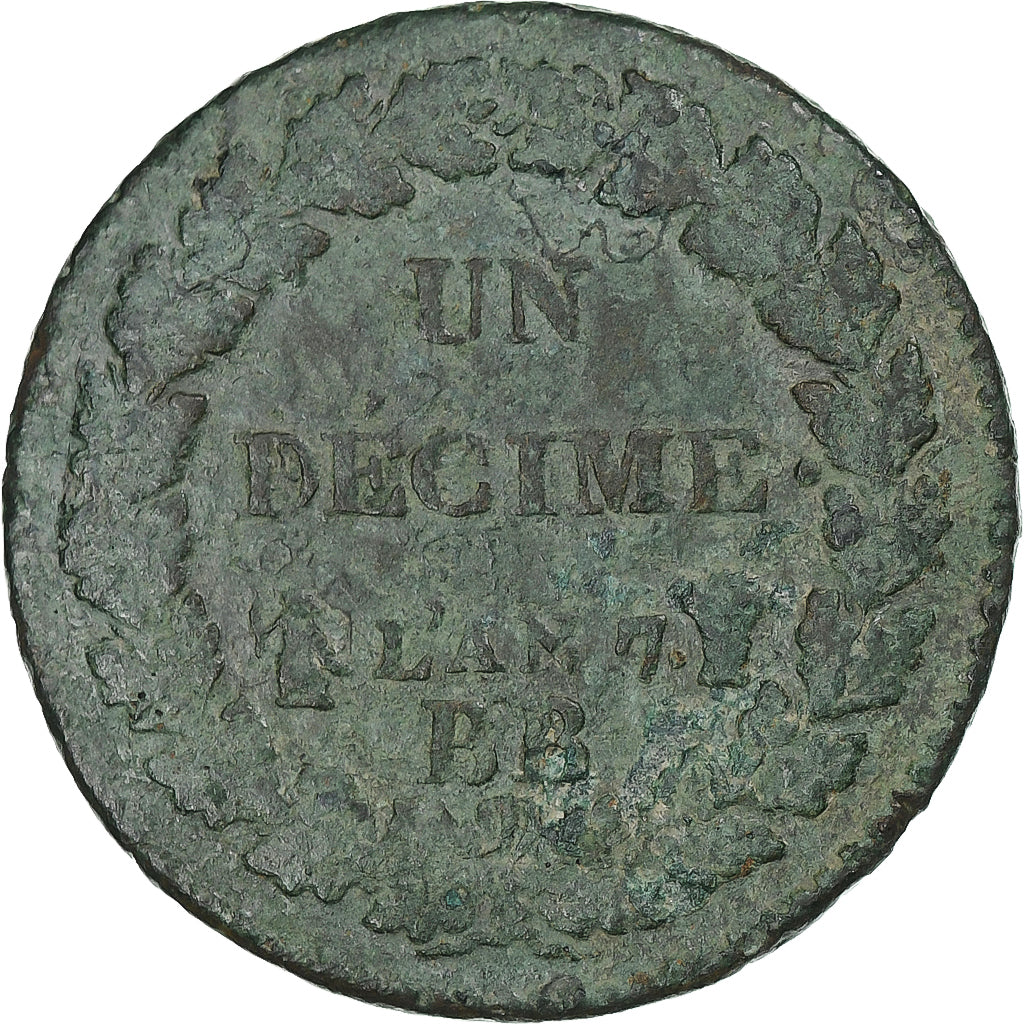 Frankreich, Dupré, Decime, AN 7, Strasbourg, S, Kupfer, KM:644, Gadoury:187