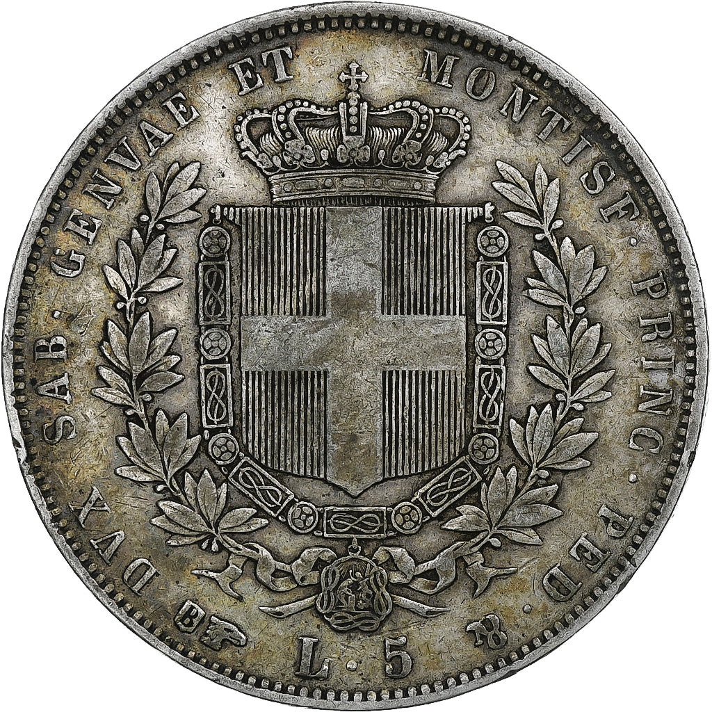 Italië, Vittorio Emanuele II, 5 Lire, 1851, Torino, FR+, Zilver, KM:144.1