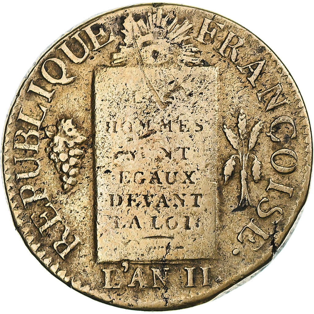 France, Sol aux balances non daté, AN II, Metz, Cuivre, TB+, Gadoury:21, KM:620