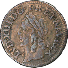 Frankrijk, Louis XIII, Double Tournois, 1643, Corbeil, Koper, FR+, Gadoury:12