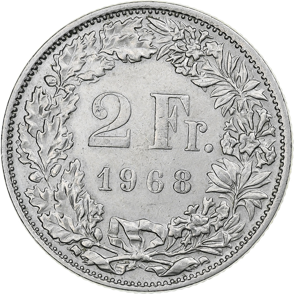 Suisse, 2 Francs, Helvetia, 1968, Londres, Cupro-nickel, TTB+, KM:21a.1