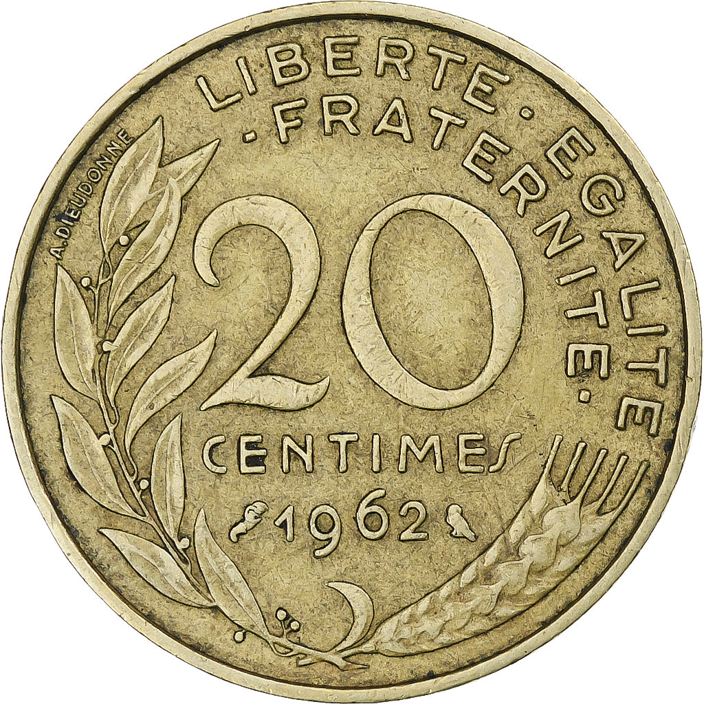 França, 20 Centimes, Marianne, 1962, Paris, Alumínio-Bronze, EF(40-45), KM:930