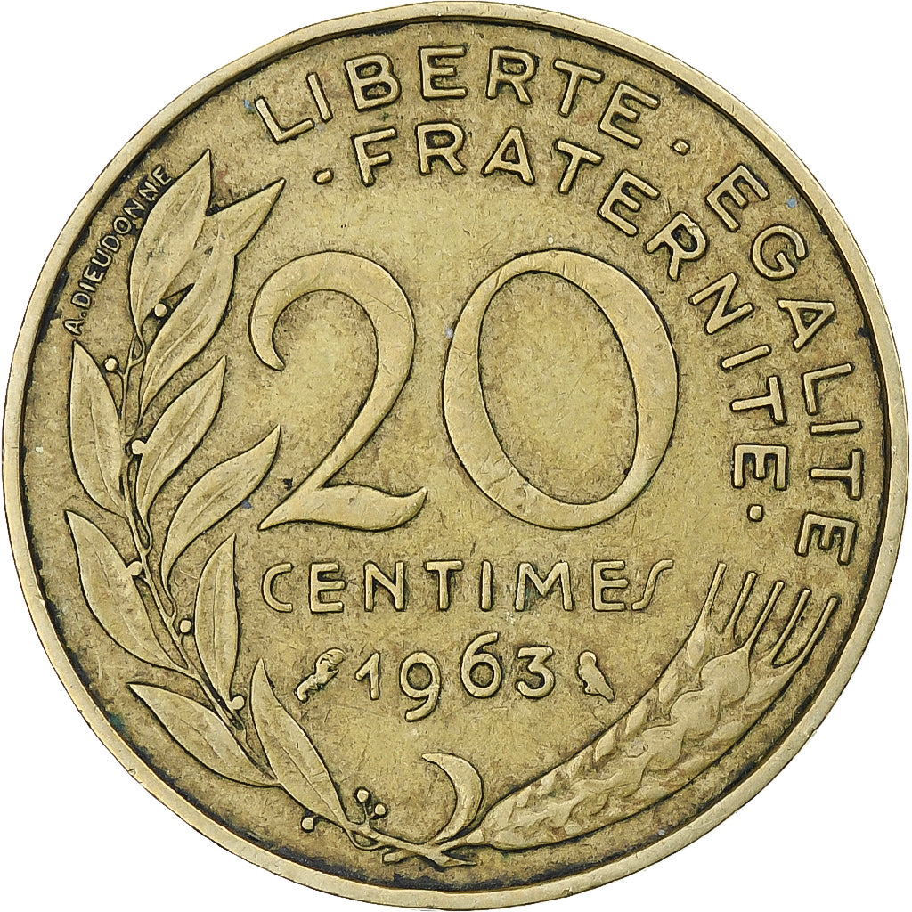 Frankreich, 20 Centimes, Marianne, 1963, Paris, Aluminum-Bronze, SS, KM:930