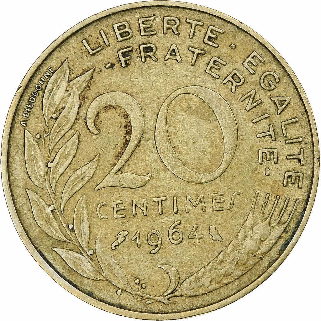 Frankreich, 20 Centimes, Marianne, 1964, Paris, Aluminum-Bronze, SS, KM:930