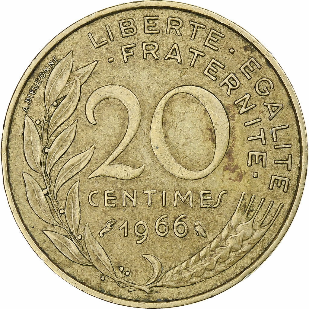 França, 20 Centimes, Marianne, 1966, Paris, Alumínio-Bronze, EF(40-45), KM:930
