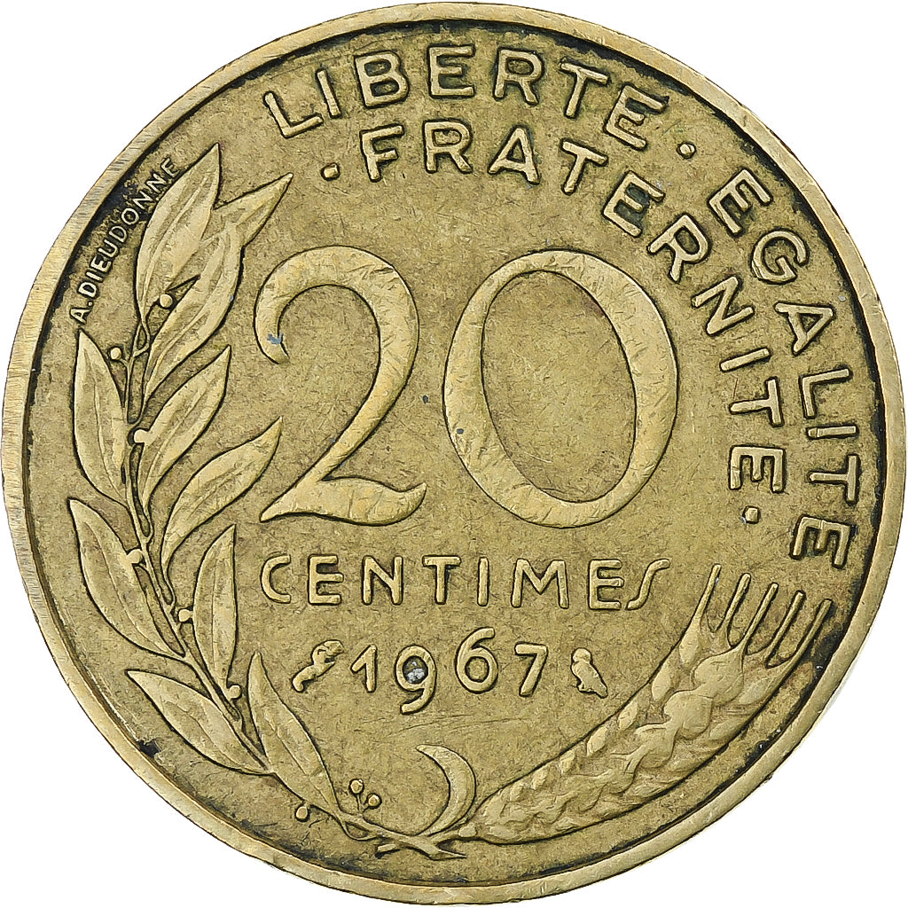 França, 20 Centimes, Marianne, 1967, Paris, Alumínio-Bronze, EF(40-45), KM:930