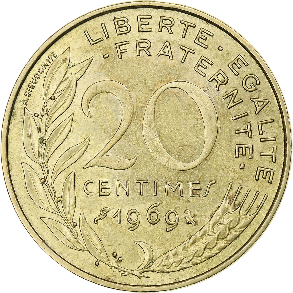 França, 20 Centimes, Marianne, 1969, Paris, Alumínio-Bronze, EF(40-45), KM:930