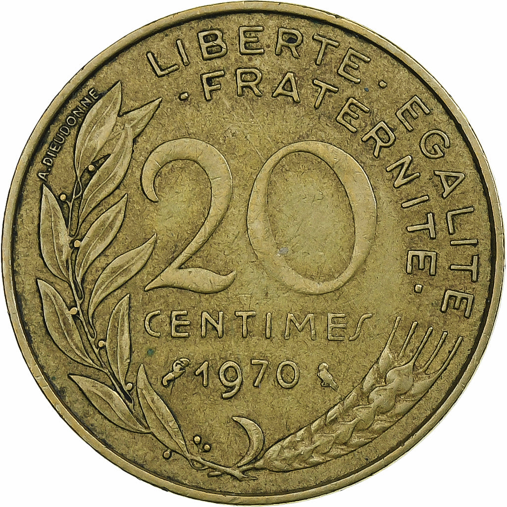 França, 20 Centimes, Marianne, 1970, Paris, Alumínio-Bronze, EF(40-45), KM:930