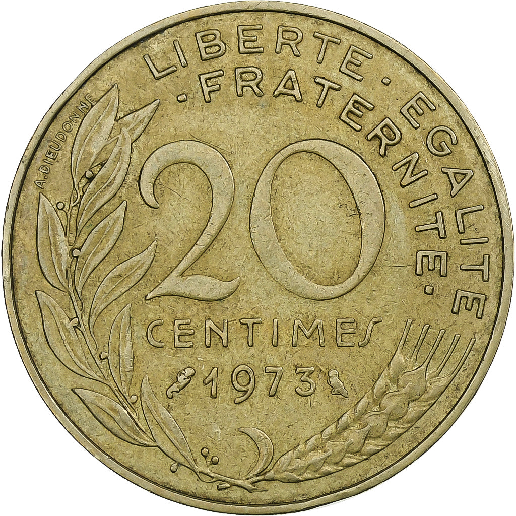 Frankreich, 20 Centimes, Marianne, 1973, Pessac, Aluminum-Bronze, SS, KM:930