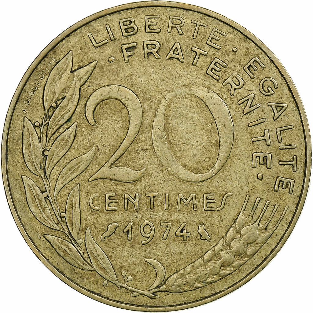 Frankreich, 20 Centimes, Marianne, 1974, Pessac, Aluminum-Bronze, SS, KM:930