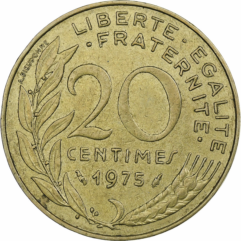 França, 20 Centimes, Marianne, 1975, Pessac, Alumínio-Bronze, EF(40-45)