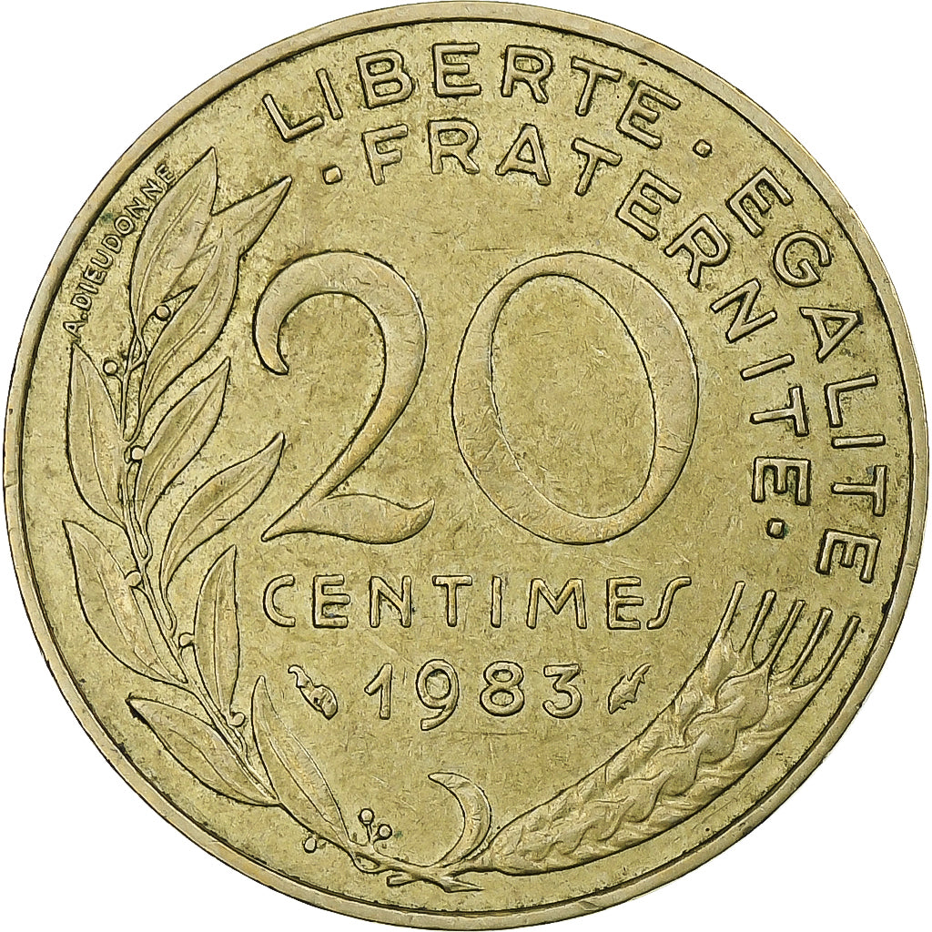 Francia, 20 Centimes, Marianne, 1983, Pessac, Alluminio-bronzo, BB, KM:930