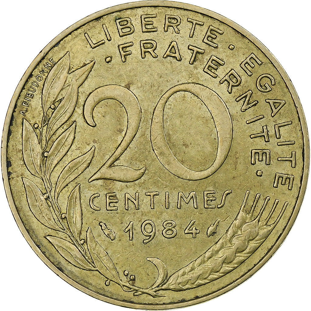 Francja, 20 Centimes, Marianne, 1984, Pessac, Aluminium-Brąz, EF(40-45), KM:930