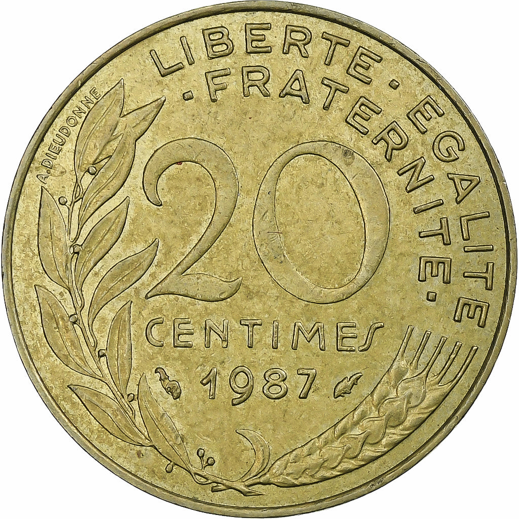 Francia, 20 Centimes, Marianne, 1987, Pessac, Alluminio-bronzo, BB, KM:930