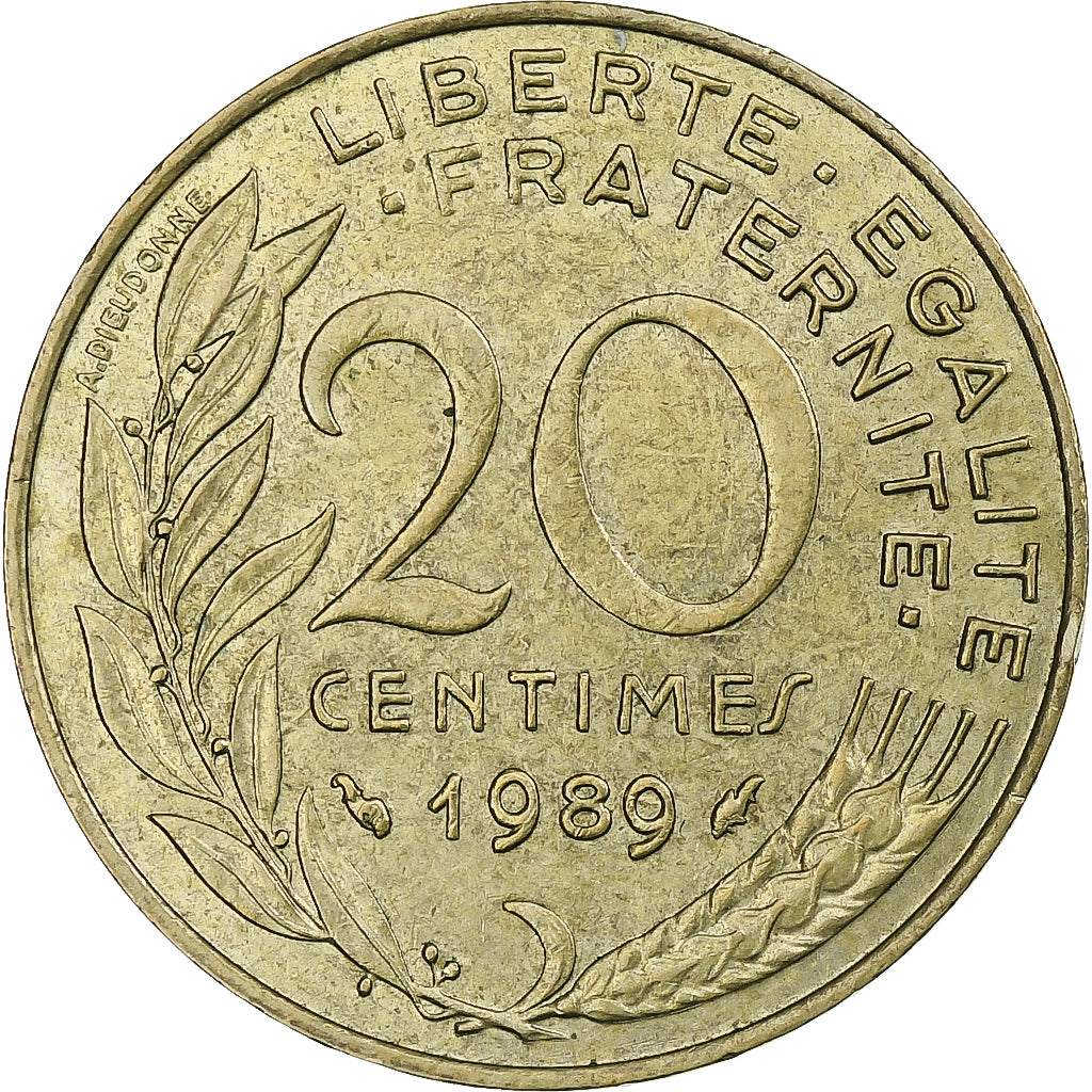 Frankreich, 20 Centimes, Marianne, 1989, Pessac, Aluminum-Bronze, SS, KM:930