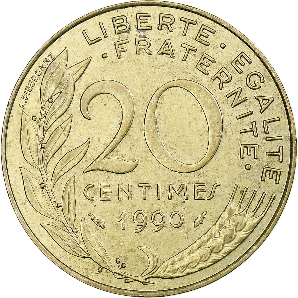 Frankreich, 20 Centimes, Marianne, 1990, Pessac, Aluminum-Bronze, SS, KM:930