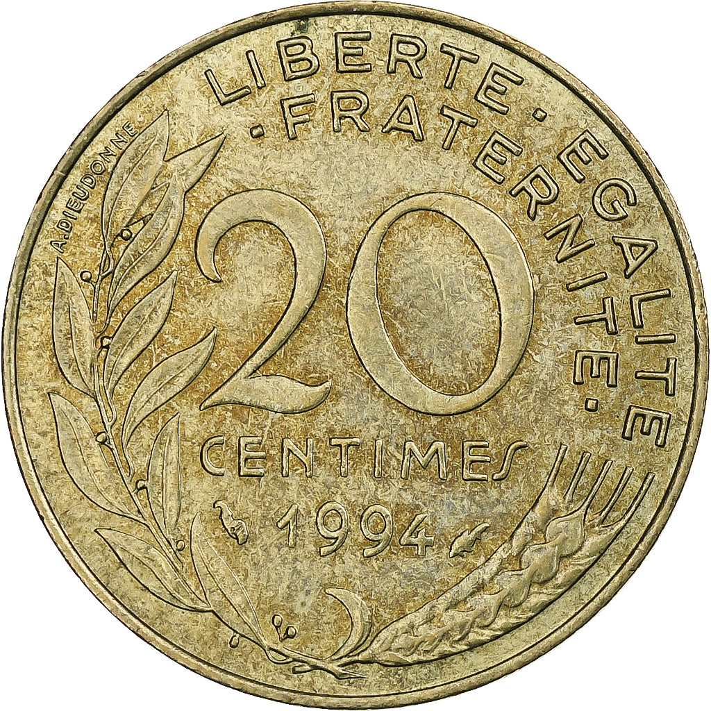 Francia, 20 Centimes, Marianne, 1994, Pessac, Alluminio-bronzo, BB, KM:930
