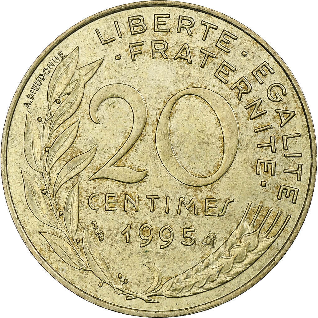 Francia, 20 Centimes, Marianne, 1995, Pessac, Alluminio-bronzo, BB, KM:930
