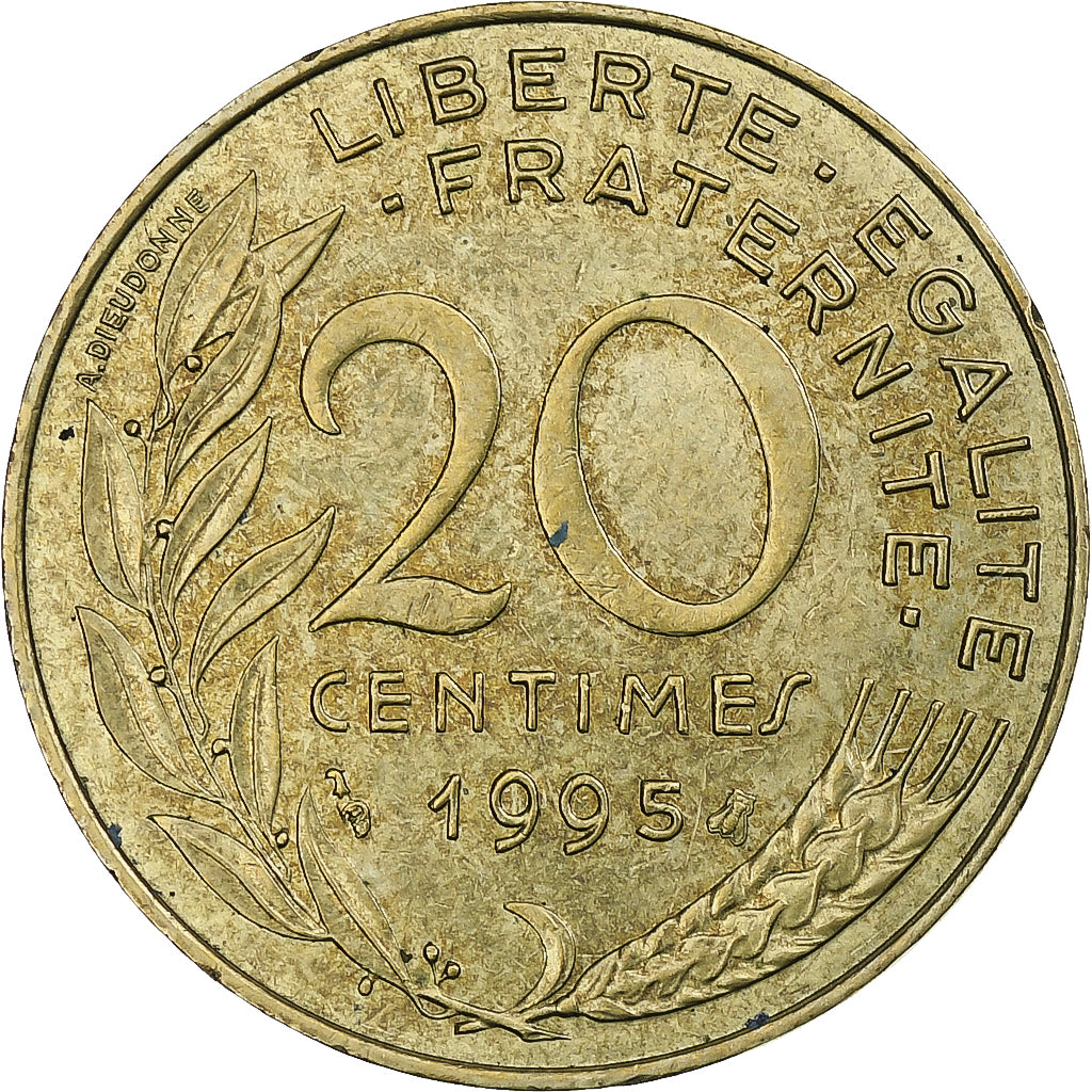 Francia, 20 Centimes, Marianne, 1995, Pessac, Alluminio-bronzo, BB+, KM:930