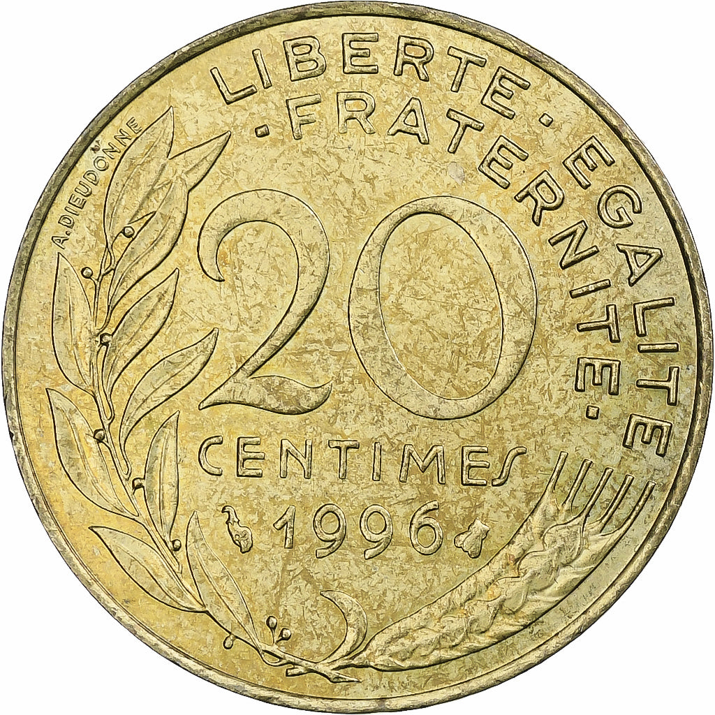 Francia, 20 Centimes, Marianne, 1996, Pessac, Alluminio-bronzo, BB+, KM:930