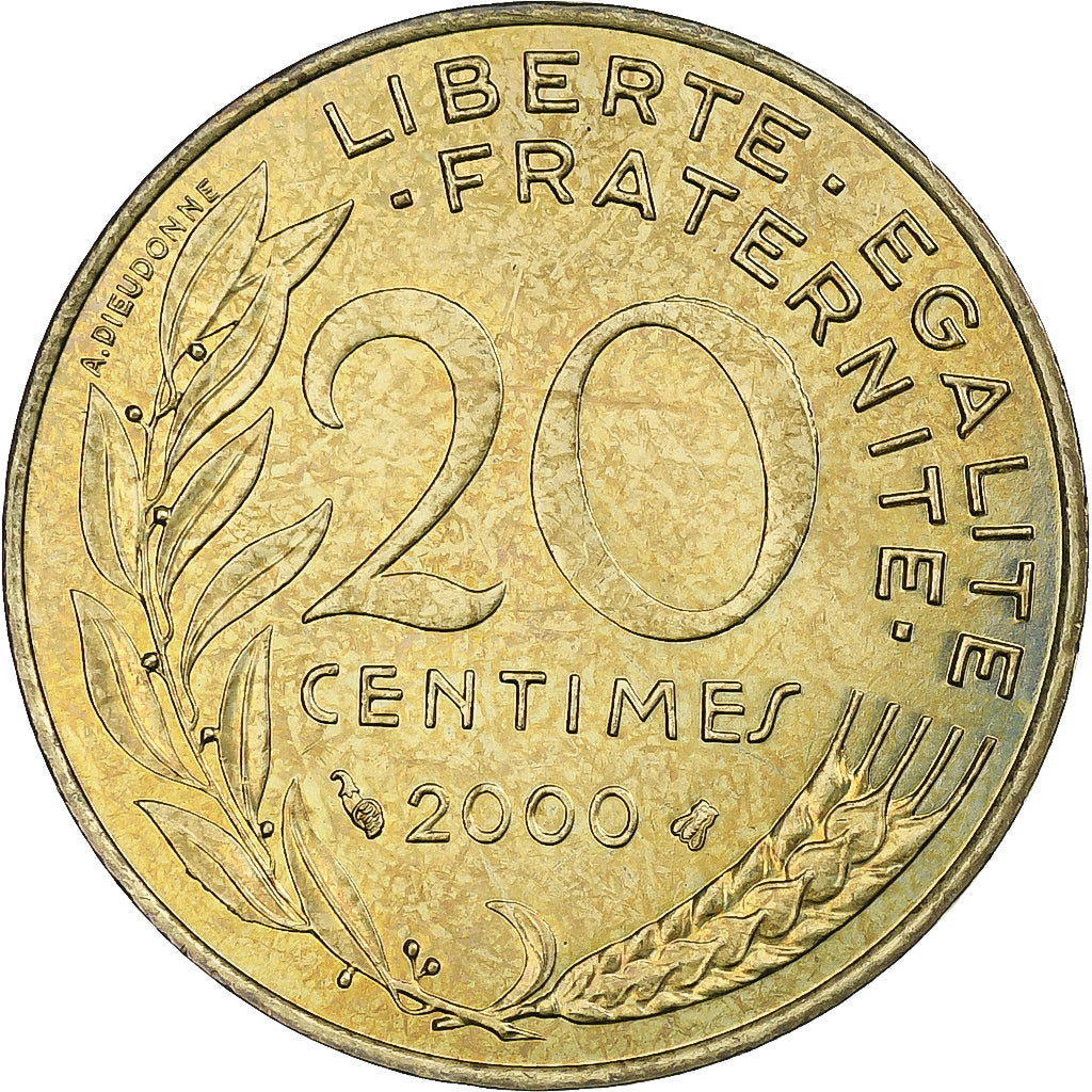 Francia, 20 Centimes, Marianne, 2000, Pessac, Alluminio-bronzo, SPL, KM:930