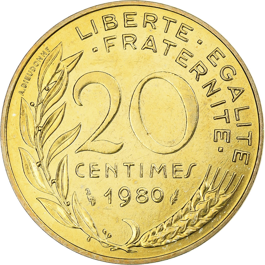 Francia, 20 Centimes, Marianne, 1980, Pessac, Alluminio-bronzo, SPL, KM:930