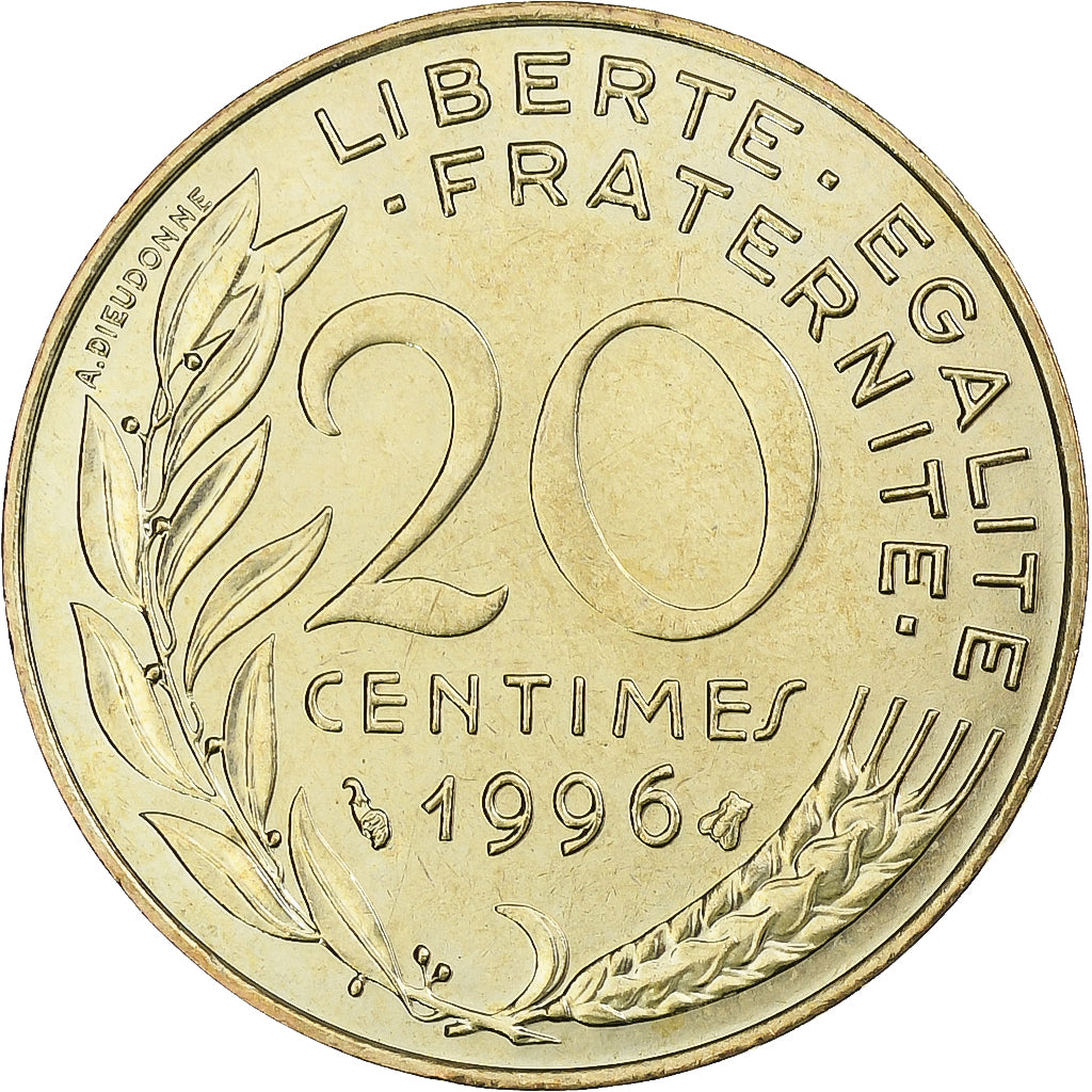 Francia, 20 Centimes, Marianne, 1996, Pessac, Alluminio-bronzo, SPL, KM:930