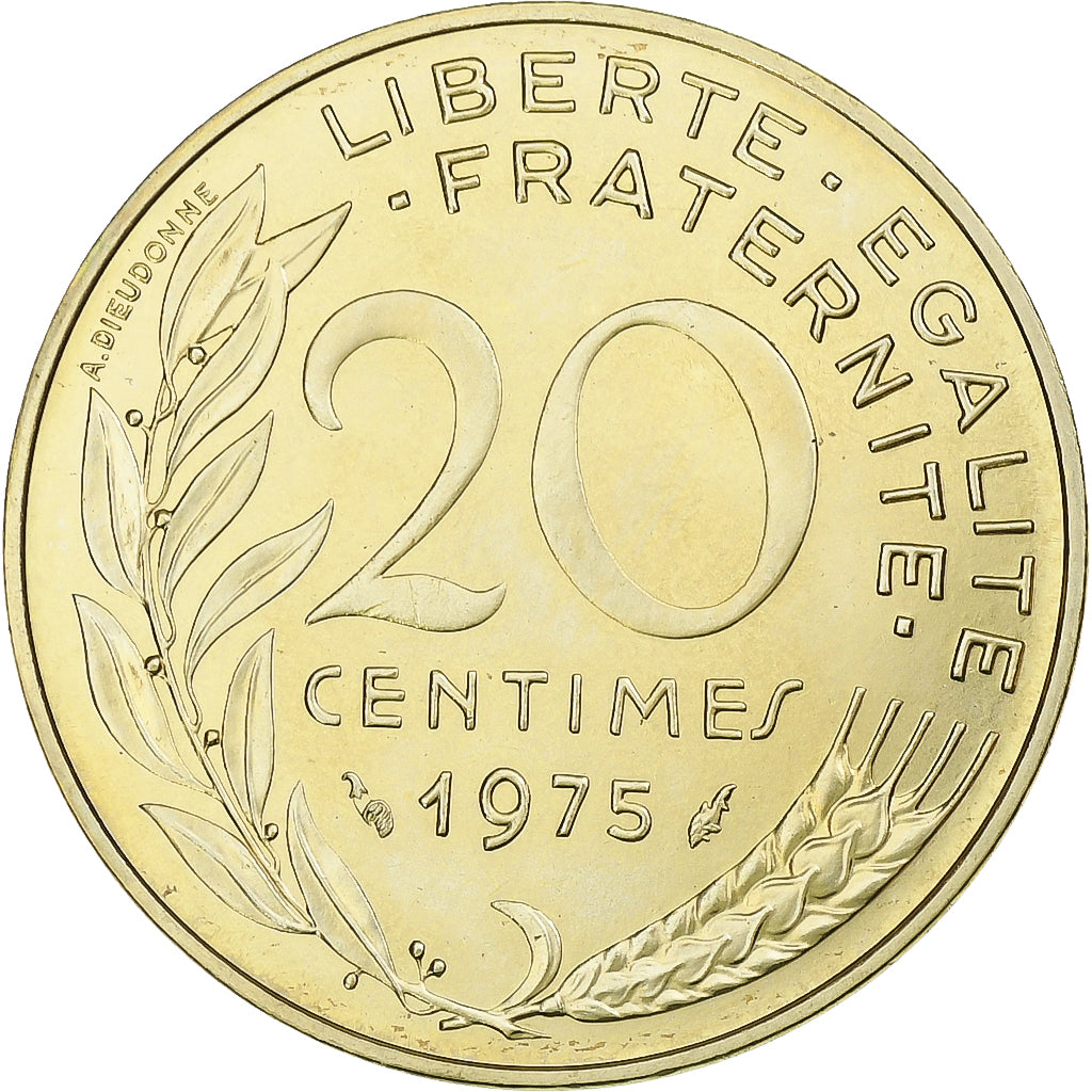 Francia, 20 Centimes, Marianne, 1975, Pessac, Alluminio-bronzo, SPL, KM:930