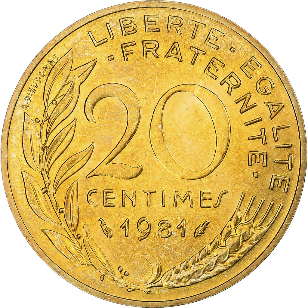 Francja, 20 Centimes, Marianne, 1981, Pessac, Aluminium-Brąz, MS(63), KM:930
